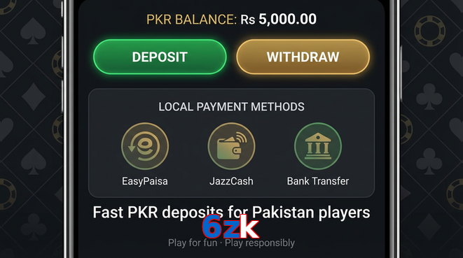 Deposit and withdrawal screen with PKR methods